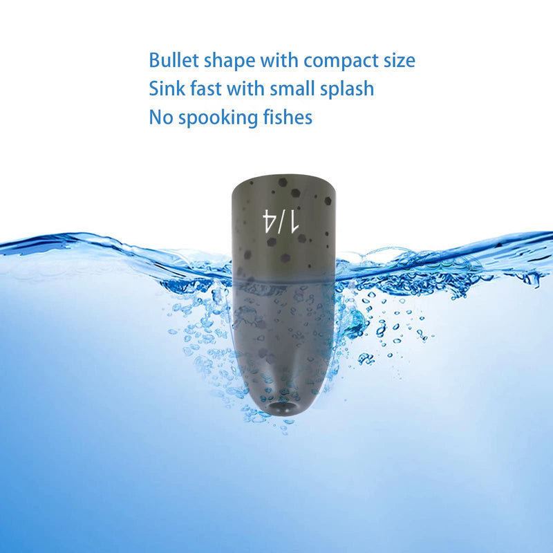 [Australia - AusPower] - Fishfun 12 Pack Tungsten Bullet Fishing Weights, Insert Free Worm Sinkers, 1/8 3/16 1/4 3/8 1/2 oz Green Pumpkin 1/4 oz 