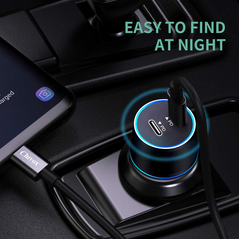 [Australia - AusPower] - 20W Dual USB C Fast Car Charger, Cluvox Type C Automobile Charger Compatible for iPhone 13/12 Pro/Max/Mini/11/X/XS/XR/8/Plus, Galaxy S21/S20/S10/S9, Pixel, iPad Pro Cigarette USB Charger Adapter 