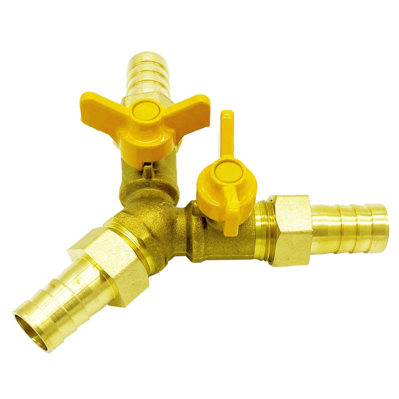 [Australia - AusPower] - Metaland Brass 3 Way Shut-Off Valve, 1/2" Hose Barb 2 Switch Y Shaped Ball Valve Water/Fuel/Air 1/2 Inch Hose Barb 