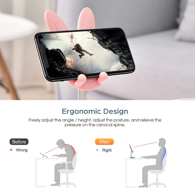 [Australia - AusPower] - Cell Phone Stand,Angle Height Adjustable Nediea Cell Phone Stand for Desk,Cute Rabbit Phone Holder Stand for Desk, Compatible with All Mobile Phones,iPhone,Samsung,Pixel,iPad,Tablet(4-10in) (Pink) Pink 