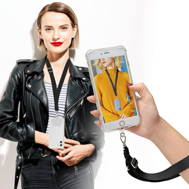 [Australia - AusPower] - ikasus Phone Lanyard Universal Adjustable Neck Strap and Crossbody Pocket Cell Phone Lanyard Neck Strap for Phone Case Black Medium 