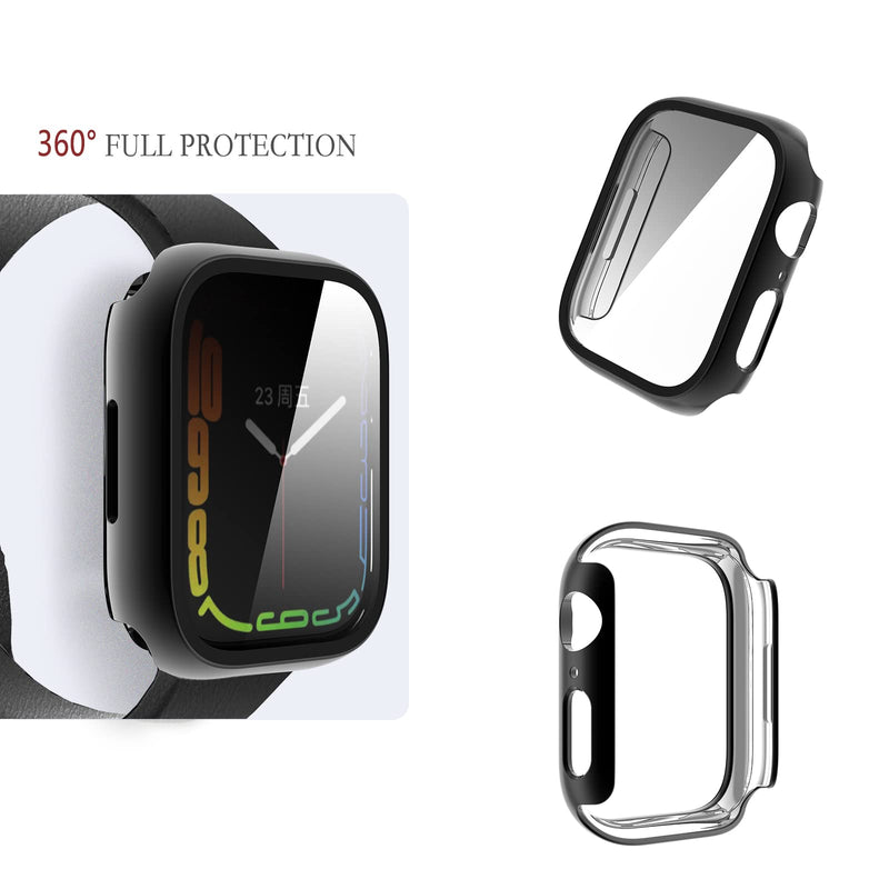 [Australia - AusPower] - Case Compatible with Apple Watch Series 7 41mm 45mm Screen Protector Cases Full Protective Face Cover Hard Bumper Frame with Tempered Glass for iWatch 7 Accessories (Black, 41mm) Black 