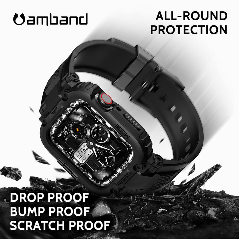 [Australia - AusPower] - amBand Bands Compatible with Apple Watch 7 45mm, M1 Sport Series Rugged Case with TPU Strap Military Protective Tough Cover Bumper for iWatch 6/SE/5/4/3/2 44mm 42mm Men Black 42/44/45mm 