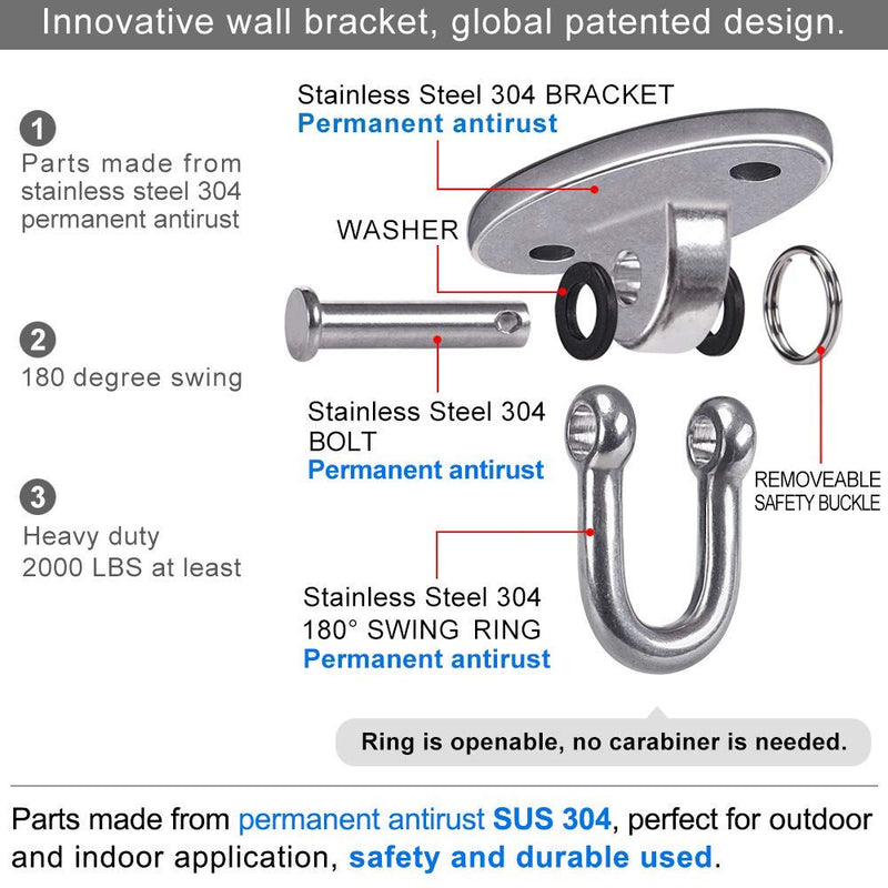 [Australia - AusPower] - SELEWARE 2 Pieces 2000 lb Capacity Stainless Steel 180° Swing Hangers, Heavy Duty Swing Hooks for Concrete Ceiling Wooden, Hanging Hardware for Por Porch Playground Hammock Gym Swing Sets 