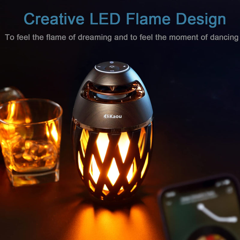 [Australia - AusPower] - DIKAOU Led Flame Speaker, Torch Atmosphere Bluetooth Speakers&Outdoor Portable Stereo Speaker with HD Audio and Enhanced Bass,LED flickers Warm Yellow Lights BT4.2 for iPhone/iPad/Android(Gold) Gold 