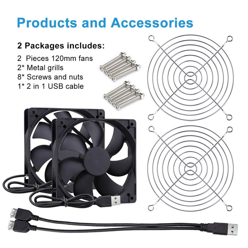 [Australia - AusPower] - 2 Packs Wathai 120mm x 25mm 120mm 5V USB Fan for Receiver AV cabint Game Console PC Laptop TV Box Projector Router Cooling 