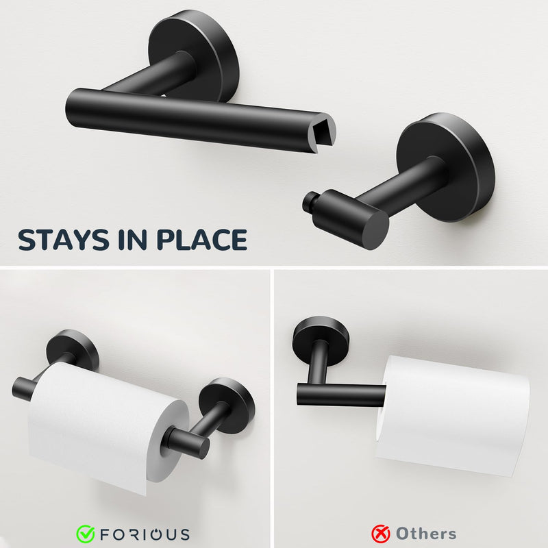 [Australia - AusPower] - FORIOUS Matte Black Toilet Paper Holder and Towel Ring Set [Wall Mount, Sus304 Stainless Steel] Toilet Paper Holder Bathroom Towel Holder Hand Modern Bathroom Hardware Set for Bathroom, RV 