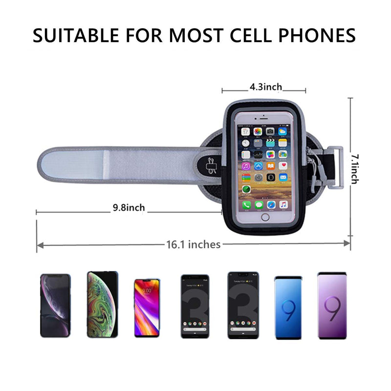 [Australia - AusPower] - Sports Armband for Cell Phone, Running Armband with Touch Screen, Sports Arm Phone Holder for Running, Exercise, Gym and Workouts, Fit for All iPhone, Samsung Galaxy, and More, Black&Gray 