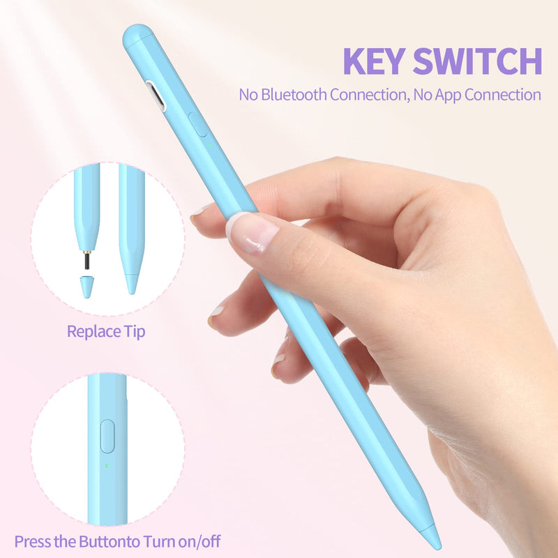 [Australia - AusPower] - Stylus Pen for iPad, Active Stylus Pen for Touch Screens, Rechargeable Stylus Pencil Compatible with iPhone/iPad/Mini/Air/Android/Tablet and Other Touch Screens Devices (Blue) Blue 