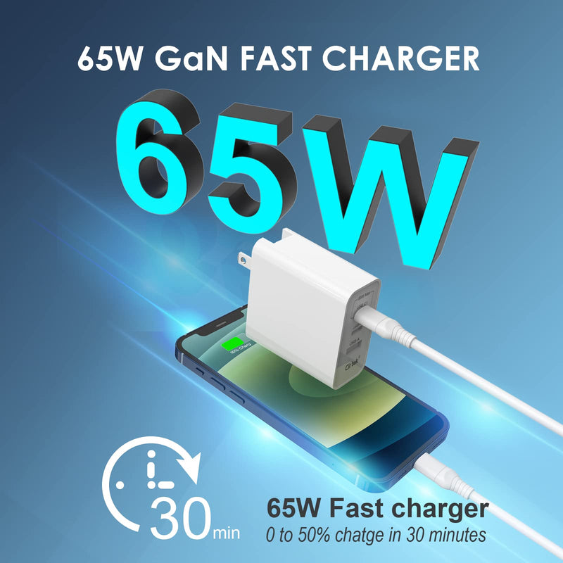 [Australia - AusPower] - Cirtek 65W 3-Port Fast Charger Type C Wall Charging Adapter, PD 3.0 Plug Compatible with iPhone 12/12 Mini/12 Pro/12 Pro Max/11,iPad Pro,Galaxy,Pixel 