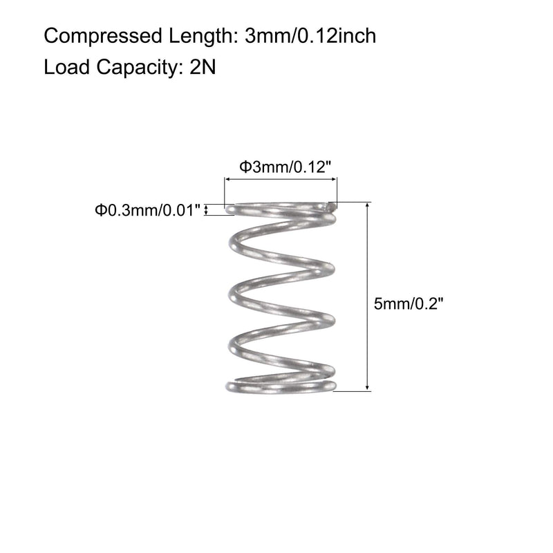 [Australia - AusPower] - uxcell Compression Spring,304 Stainless Steel,3mm OD,0.3mm Wire Size,5mm Compressed Length,3mm Free Length,2N Load Capacity for Home Projects, Silver Tone,10pcs 5mm 