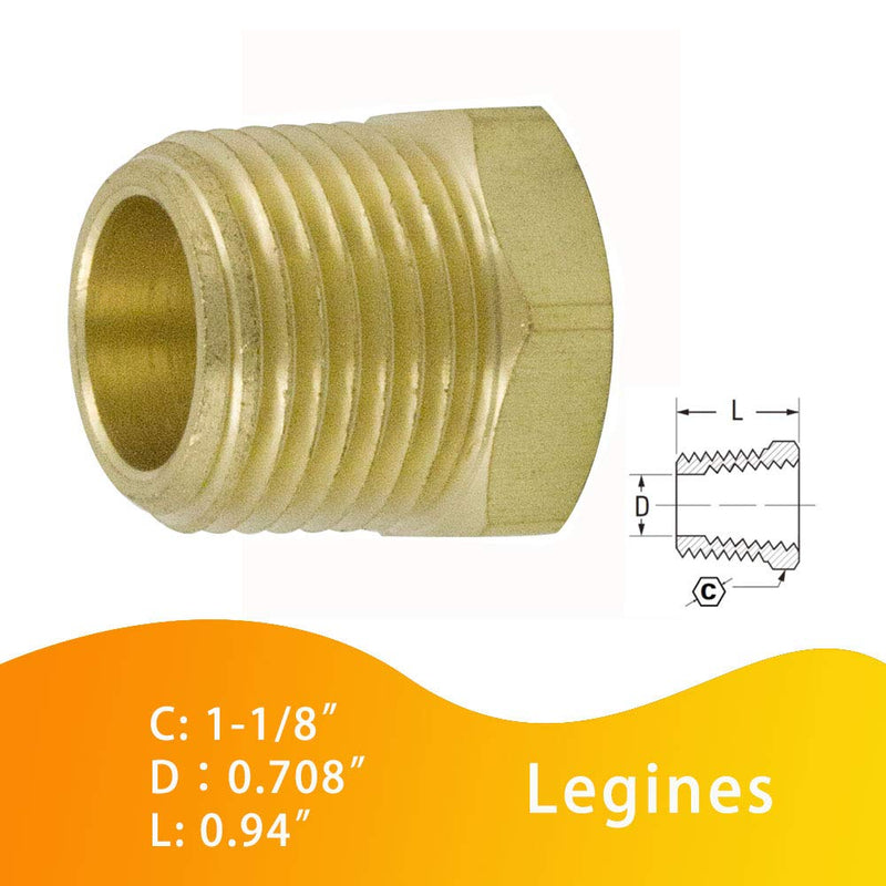 [Australia - AusPower] - Legines Brass Pipe Fitting Hex Bushing 3/4" NPT Male x 3/8" NPT Female Adapter 1200psi (Pack of 2) 3/4×3/8 
