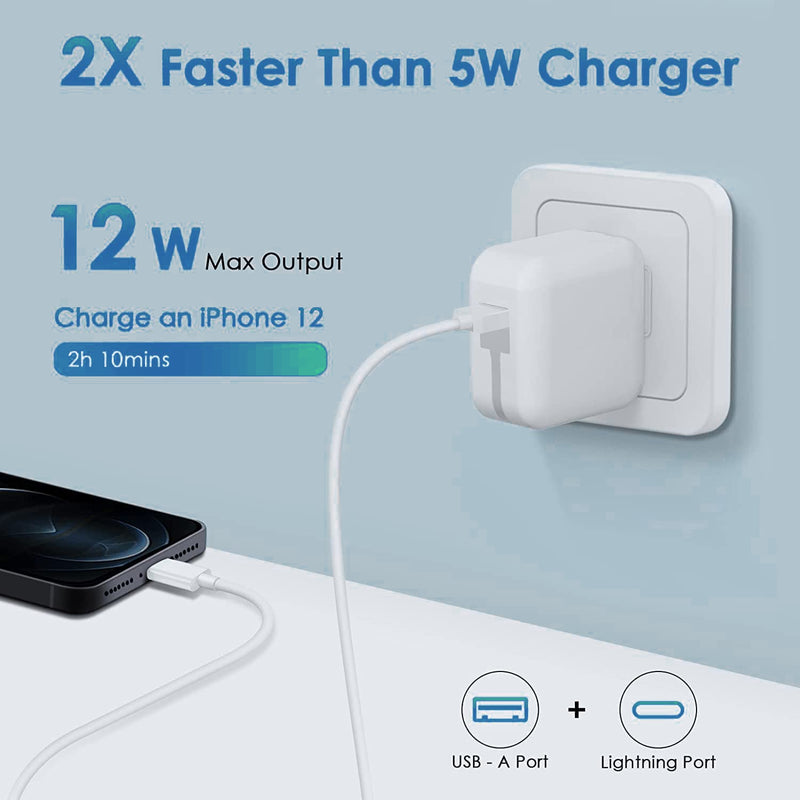 [Australia - AusPower] - iPad Charger, iPad Charger Cord 10 FT Apple Certified, 12W USB Wall Charger Foldable Portable Travel Plug with Long Lightning Cable Compatible for iPad, iPad Mini, iPad Air 1/2/3, iPhone, iPod, Airpod 