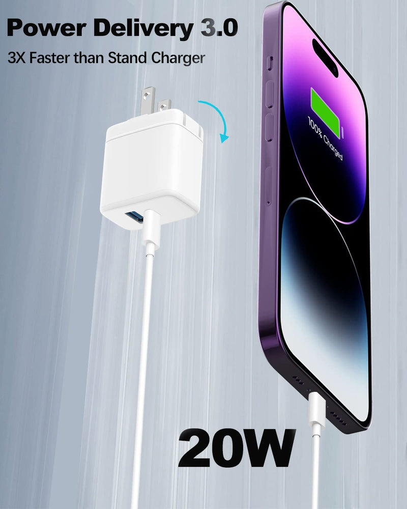 [Australia - AusPower] - [3Pack] USB C Wall Charger, 20W Dual Port Power Delivery+QC3.0 Fast Charger with Foldable Plug Type C Charging Block for iPhone 14 13 12 11 Pro Max Mini Plus XS XR X, iPad Pro, Samsung Galaxy White 