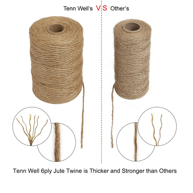 [Australia - AusPower] - Tenn Well Natural Jute Twine, 300Feet 2.32mm 6Ply Craft Jute Rope Heavy Duty Packing String for Gift Wrapping, Crafting and Gardening 1PC/300 Feet 