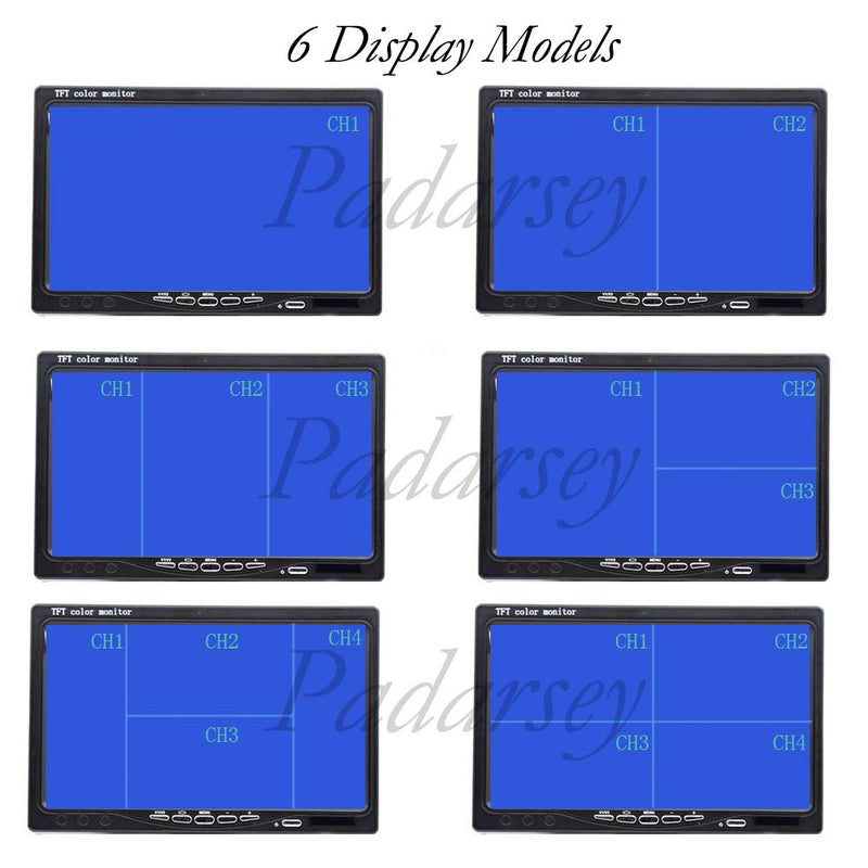 [Australia - AusPower] - Padarsey 7" TFT LCD Car Rearview Quad Split Monitor,Remote Control, 4 Channels RCA Video Inputs(4-PIN Shockproof Connector) - 12V-24V 800×480HD Screen w/Sunshade Anti-Glare 