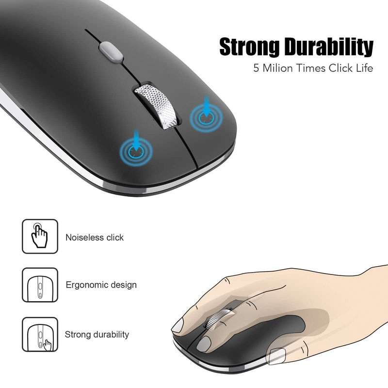 [Australia - AusPower] - Bluetooth Mouse, PINKCAT Silent Mouse Wireless, Bluetooth 5.0/4.0 Portable Slim Wireless Mouse, Optical Cordless Mouse for Laptop, ipad, MacBook Pro / Air, Mac, PC, Tablet, Chromebook, Surface Pro black 