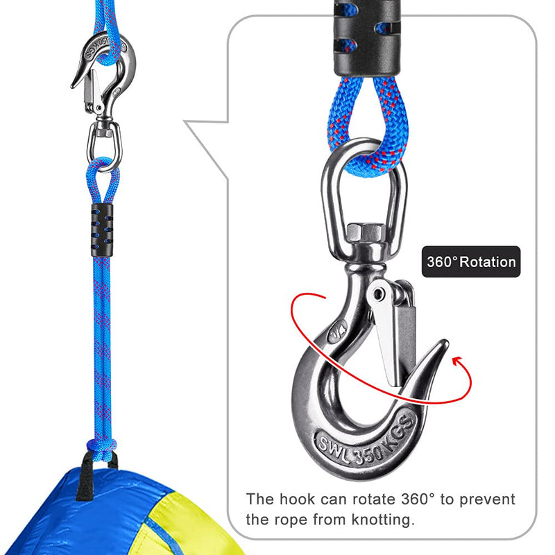[Australia - AusPower] - Dolibest Tow Rope Quick Connector for Tubing Tow Rope for Tubing Boat Tow Harness Tube Tow Rope for Boating Ski Ropes for Watersports for Tubing with Stainless Steel Hook（360° Rotate） 20inch Blue Not floatable 
