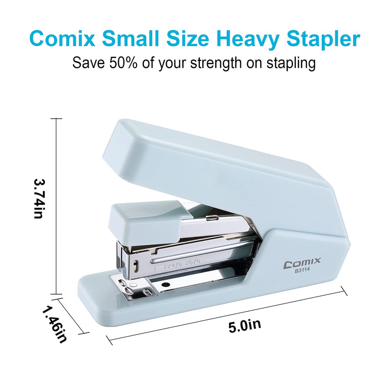 [Australia - AusPower] - Heavy Duty Stapler, Comix Office Desktop Stapler, Small Size Stapler, 20 Sheet Capacity, Easy to Load Ergonomic, Blue 