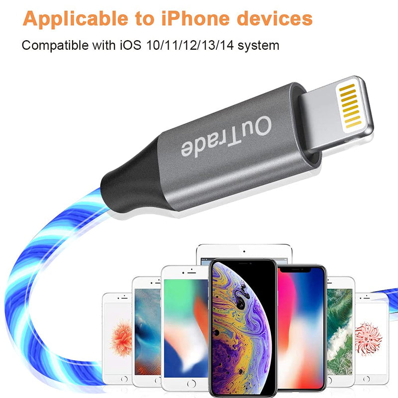 [Australia - AusPower] - iPhone Charger, OuTrade LED Lightning Cable [Apple MFi Certified ] USB Charging/Sync Lightning Cord Compatible with iPhone SE 11 11 Pro 11 Pro Max Xs MAX XR X 8 7 6S 6 5, iPad and More (6 ft, Blue) 6 ft 