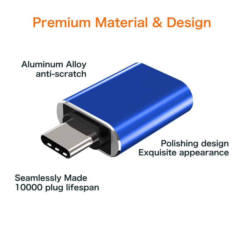 [Australia - AusPower] - USB C to USB Adapter [2-Pack], JXMOX Thunderbolt 3 to USB 3.0 OTG Adapter Compatible MacBook Pro,Chromebook,Pixelbook,Microsoft Surface Go,Galaxy S8 S9 S10 S20 Plus,Note 8 9,Pixel 2 3(Blue) Blue 