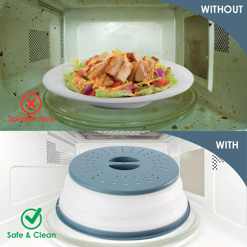 [Australia - AusPower] - 2-Pack Multicolor Foldable Microwave Oven Plate Cover for Food, Vented Collapsible Splatter Proof Guard, Microwave Splatter Cover, BPA-Free Silicone & Plastic and Dishwasher Safe (Blue And Green) Green And Blue 