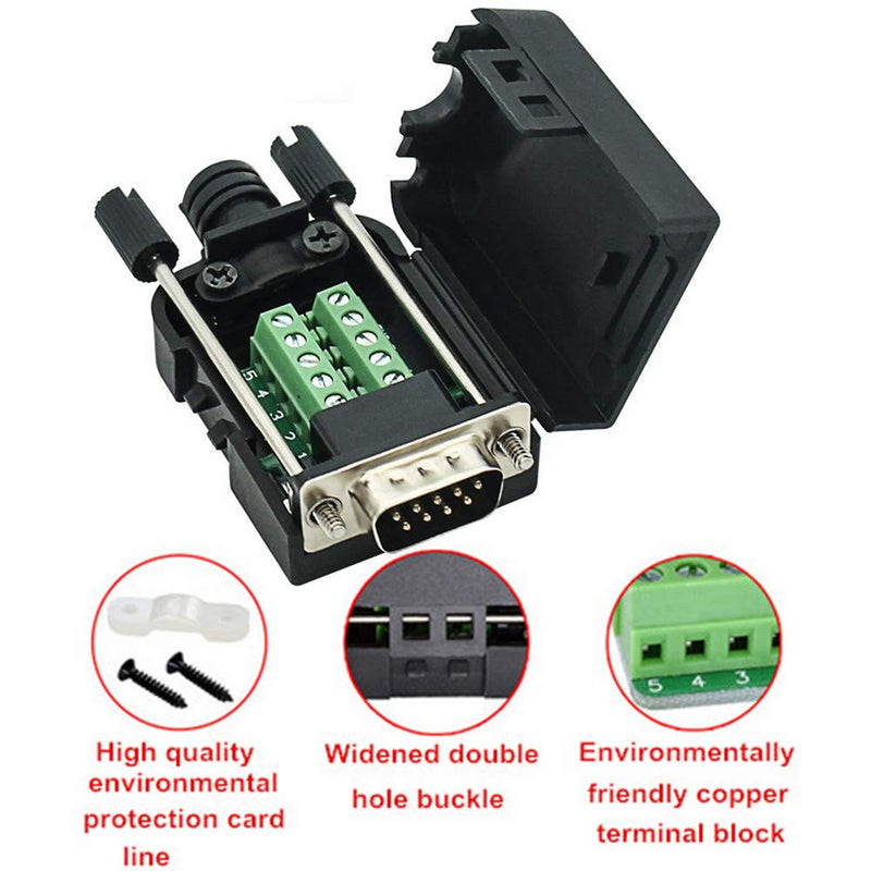 [Australia - AusPower] - Connector DB9 RS232 D-SUB Male Adapter to Screw Connector 9 Pin Port to Terminal Connector Signal Module with Case (Male Connector DB9) 