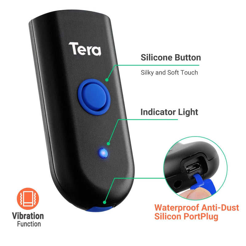 [Australia - AusPower] - Tera Wireless Barcode Scanner 1D Laser Mini Pocket Waterproof Scanner 3in1 Compatible with Bluetooth USB Wired Portable Bar Code Reader for Supermarket Logistics Work with iOS Windows Android 1100L 