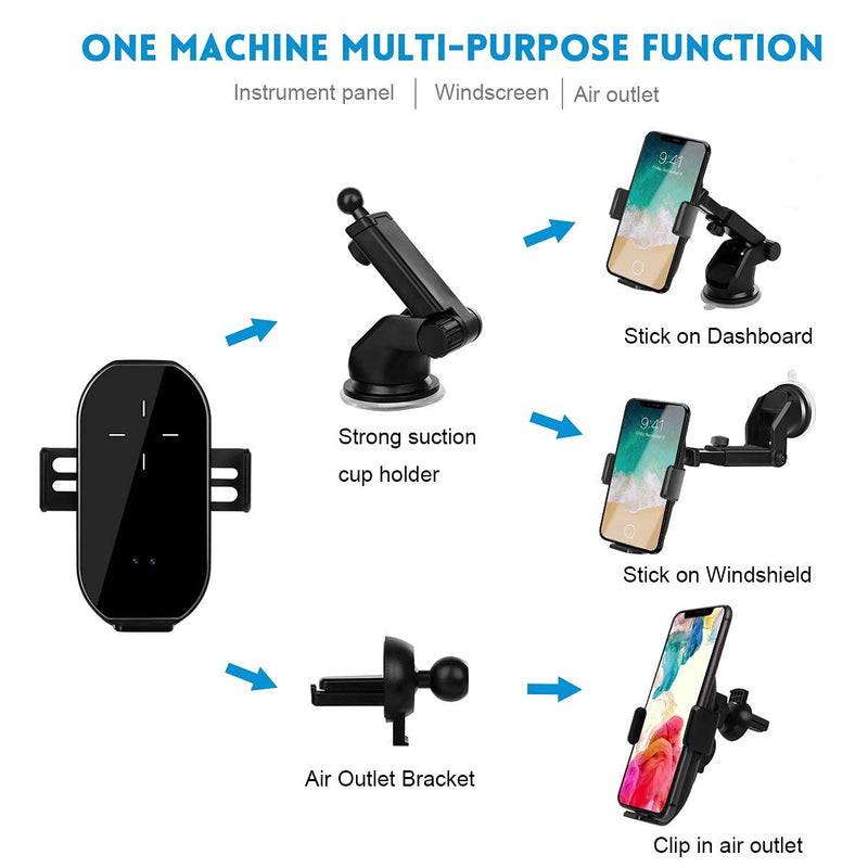 [Australia - AusPower] - Wireless Car Charger, 10W Qi Fast Charging Auto Clamping Car Charger Phone Mount Windshield Dashboard Air Vent Car Phone Holder for iPhone 12/11 Pro Max Xs, Samsung Galaxy S20, S10+ S9+ Note 9, etc 