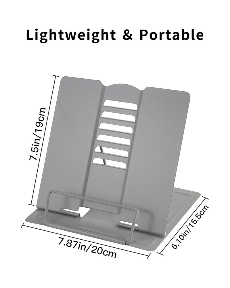 [Australia - AusPower] - Blizzow Desk Book Stand Holders for Reading Hands Free, Durable Metal Adjustable Book Stand, Sturdy Lightweight Foldable Portable Bookstand -Cookbook, Recipe, Tablet, Music Book, Documents (Grey) Gray 