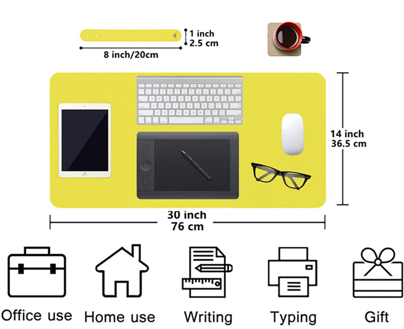 [Australia - AusPower] - Large Mouse Pad, Keyboard Pad，Desk Mat, Desktop Home Office Cute Decor Big Extended Laptop Protector Computer Accessories Pretty Waterproof PU Leather Mousepad 30"x 14"(Leather-Lemon) 