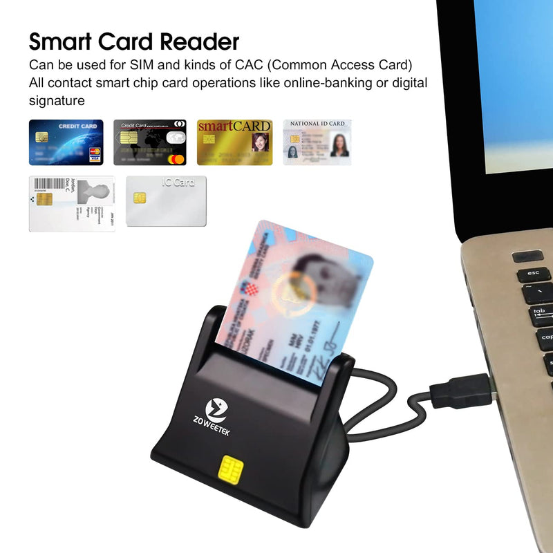 [Australia - AusPower] - ZOWEETEK CAC Reader, CAC Card Reader Military, DOD Military USB Common Access CAC Smart Card Reader, Compatible with Windows, Mac OS and Linux Black 