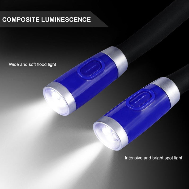 [Australia - AusPower] - Neck Reading Light USB Rechargeable - LEDGLE Book Light for Reading in Bed with 4 LED 3 Brightness Levels 2 Flexible Soft Silicone Arms - Hands Free Lamp for Reading Knitting Craft Camping Repairing Blue 