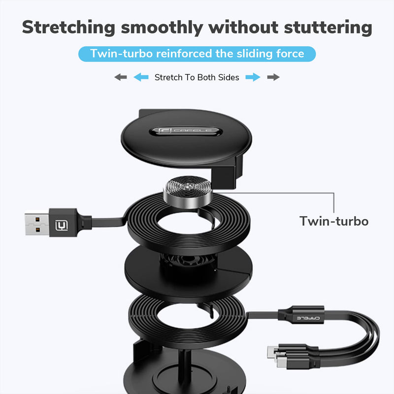 [Australia - AusPower] - CAFELE Multi Charging Cable, Retractable USB C Charging Cable 2A Max, Universal Charger Cable (3A Total) with Type C/Micro USB/I Port for Phones(Samsung Galaxy,Google Pixel)/Tablets/Home/Office/Travel Black pack 1 