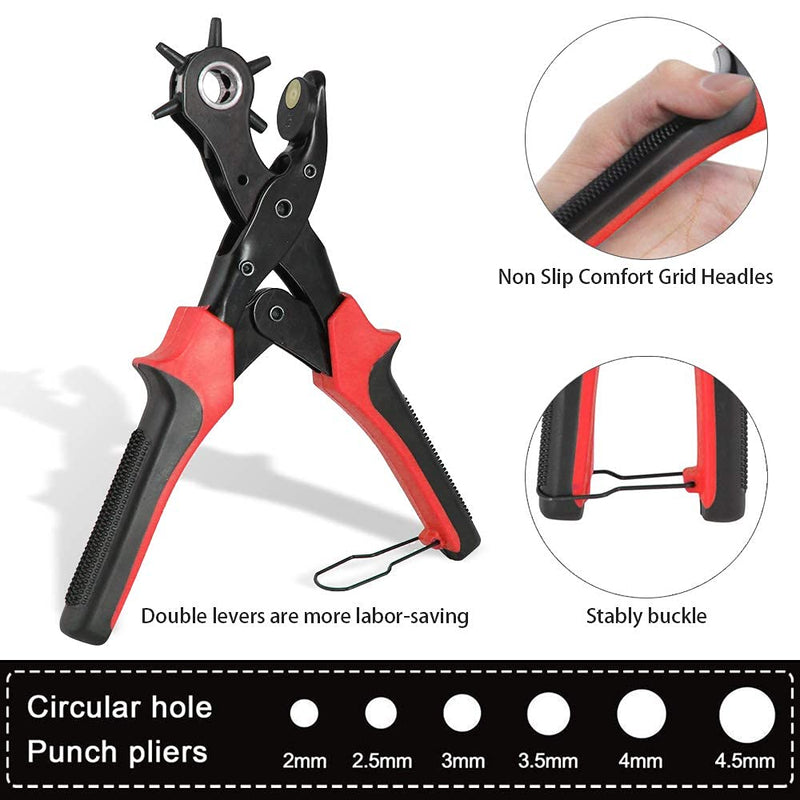 [Australia - AusPower] - Leather Hole Punch Tool Set, Belt Hole Puncher Kit, Professional Puncher for Belt, Saddle, Dog Collars, Watch Strap, Shoe, Fabric, Paper, Craft Projects, Easily Punches Perfect Round Holes 01-Red/Black 