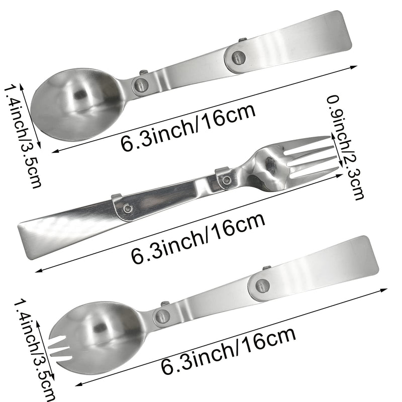 [Australia - AusPower] - Pinenjoy 6Pcs Folding Spoon Fork Spork Set, 18/10(304) Stainless Steel Protable Camping Utensil for Thermos Outdoor Activities 