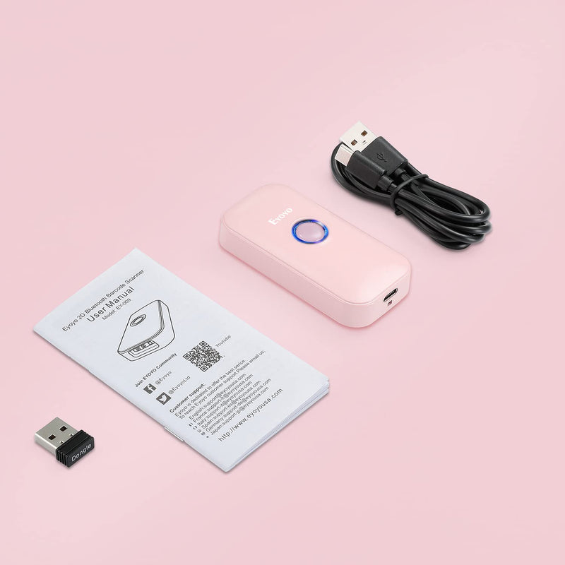 [Australia - AusPower] - Eyoyo Mini 1D Bluetooth Barcode Scanner, 3-in-1 Bluetooth & USB Wired & 2.4G Wireless Barcode Reader Portable Bar Code Scanning Work with Windows, Android, iOS, Tablets or Computers(Pink) Pink 