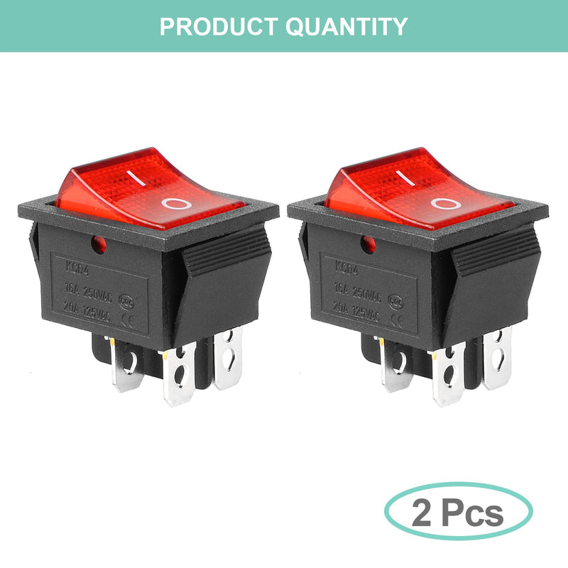 [Australia - AusPower] - 2Pcs AC 20A/125V 15A/250V DPST 4 Pins 2 Position ON/Off Boat Rocker Toggle Switch with Red LED Light by QTEATAK 