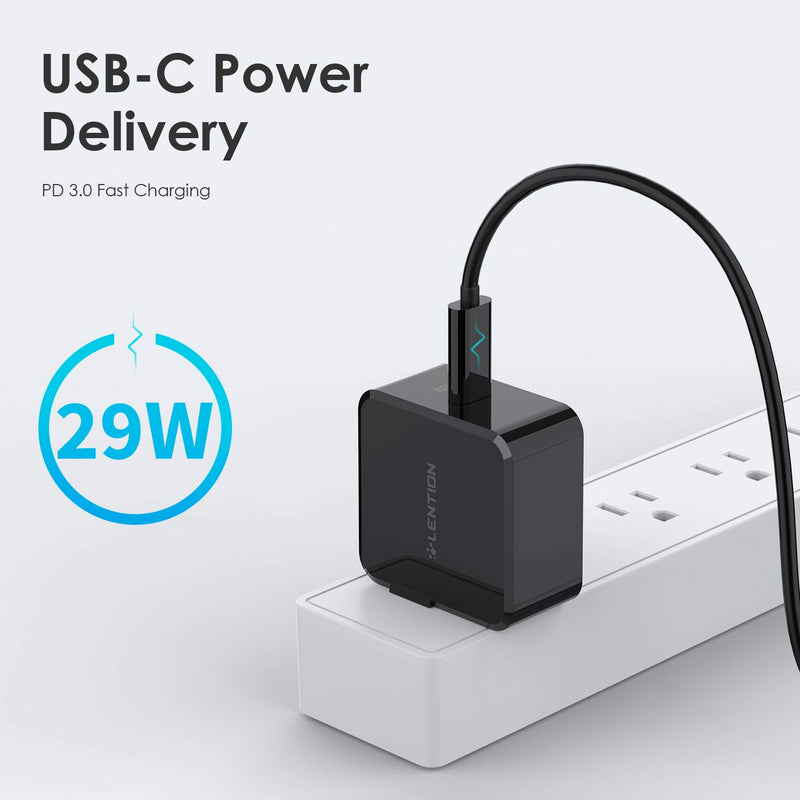 [Australia - AusPower] - LENTION 29W USB C Wall Charger with Fast Charge PD Adapter for iPhone 11/Pro/Max/XS/XR/X/8/Plus, New MacBook Air/Pro, iPad Pro 2018 2019, Nintendo Switch, Samsung S10/S9/S8/Note 9/8, More (Black) Black 