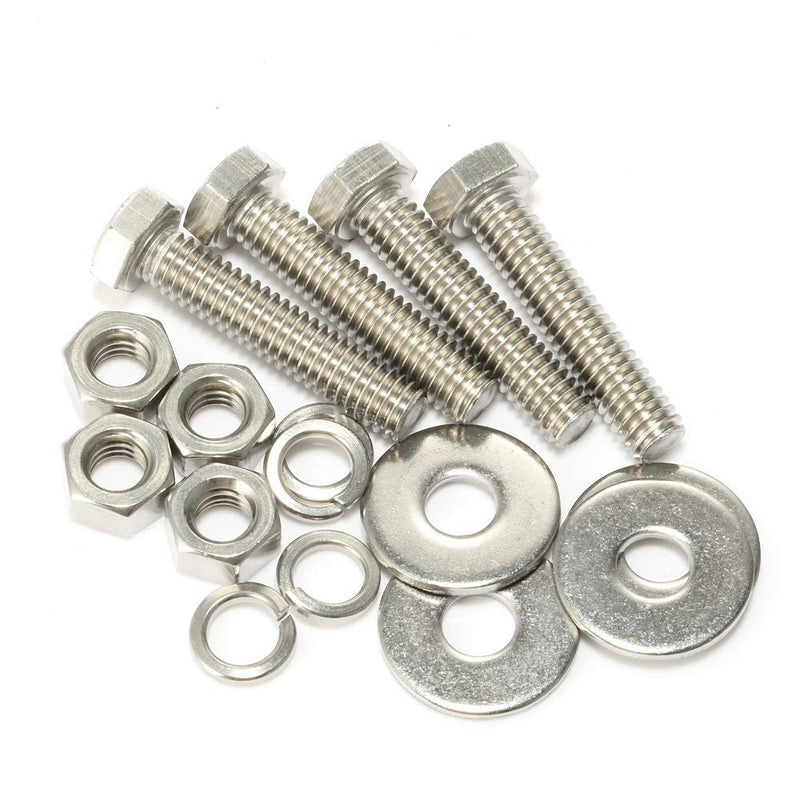 [Australia - AusPower] - 4 Sets 1/2-13 x 1-1/2" Hex Head Screws Bolts, Nuts, Extra-large and Thick Flat & Lock Washers, Fully Threaded, Stainless Steel 18-8, Bright Finish 1/2-13 x 1-1/2" (4 Sets) 