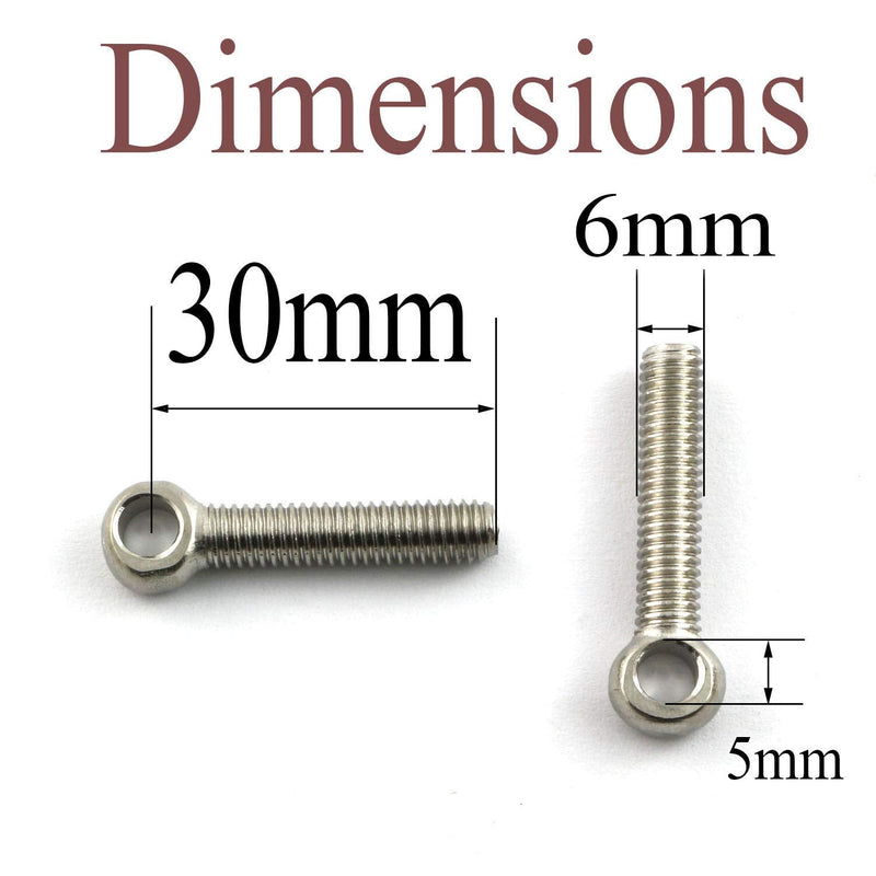 [Australia - AusPower] - 6pcs M6x30mm Eye Bolt Screw Lifting Ring Eye Bolts 304 Stainless Steel Axle Pin Split Pin Shaft Pin Dowel Bolt Ring Screw Loop Hole Bolt M6x30 