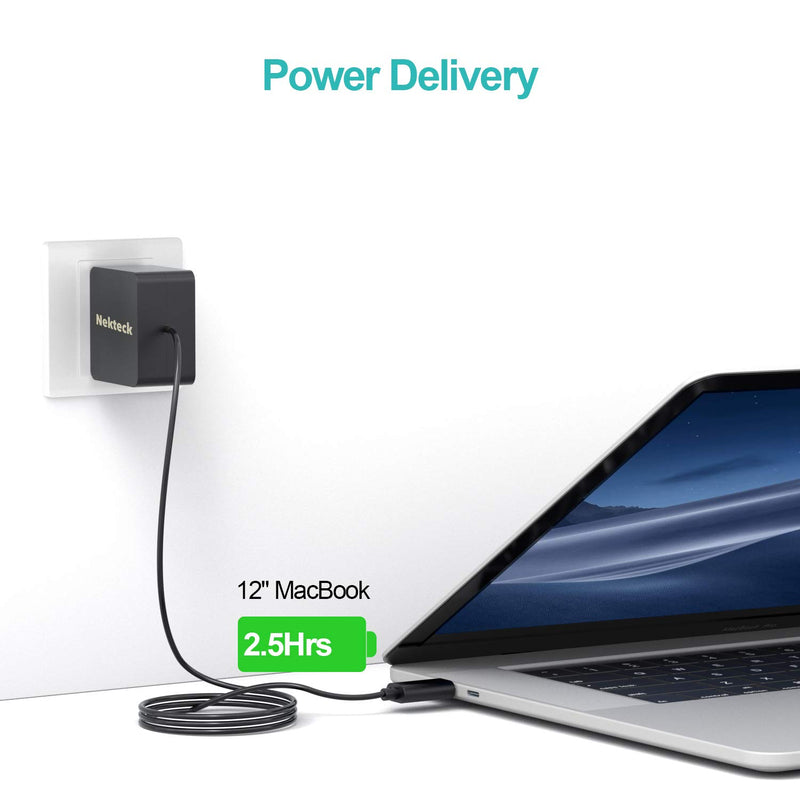 [Australia - AusPower] - Nekteck 45W USB C Wall Charger with Power Delivery, Laptop Fast Charging Adapter Built-in 6ft Type C Cable Compatible with MacBook, Dell XPS, Surface Go, Pixel, Galaxy(NOT Ideal for Note10/S10/10+PPS Black 