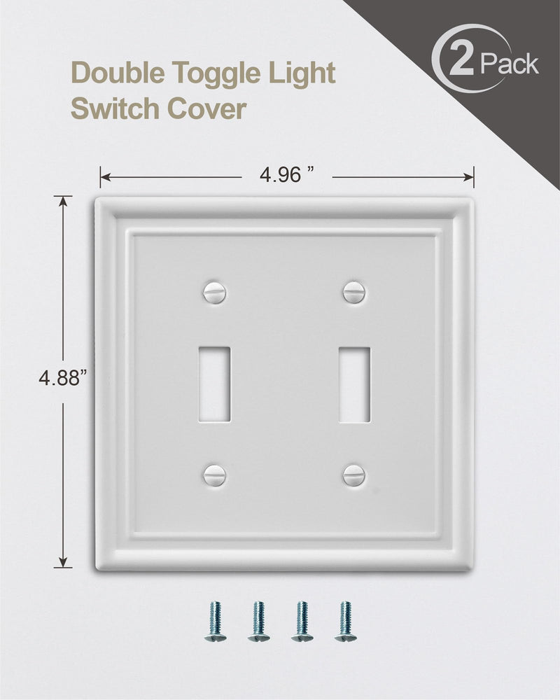 [Australia - AusPower] - ZILLSEA 2-Pack Double Toggle Light Switch Cover Plate, Metal Switch Plate Covers, Off White Wall Plate Covers, 4.96''*4.88'', Midsize 2 Toggle 2PK 