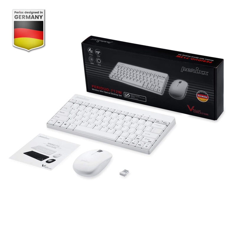 [Australia - AusPower] - Perixx Periduo-712W Wireless Mini Keyboard and Mouse Set, White, US English Layout,PERIDUO-712 