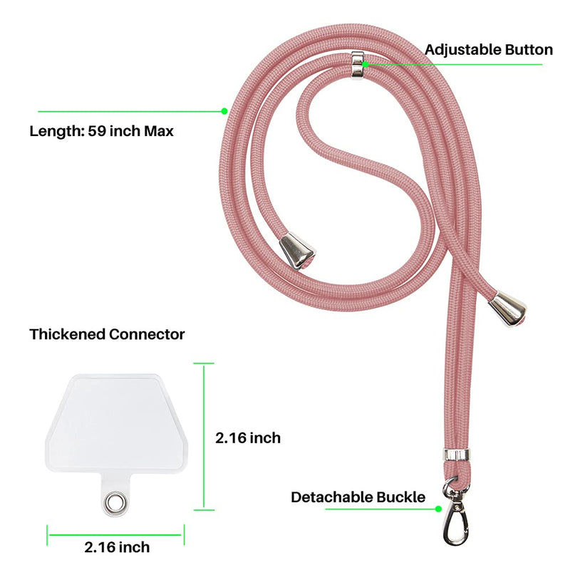 [Australia - AusPower] - Mobile Phone Lanyard Universal Cell Phone Adjustable Nylon Neck Strap Neck Lanyard and Anti-Lost Crossbody Pocket Cell Phone Lanyard Neck Strap with 2 Transparent Pads Fit All Smartphones Pink Pink 2 Transparent Pads 