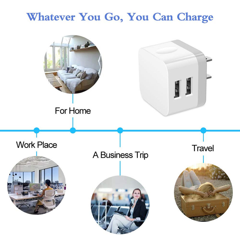 [Australia - AusPower] - USB Wall Charger, Hootek USB Plug 2Pack 2.4A Dual USB Wall Charger Adapter Charging Block Cube Box Compatible iPhone 13 12 11 Pro Max XS X 8 Plus,Samsung Galaxy S22 S21 S20 S10e S9 Note20 Ultra 5G,LG white 