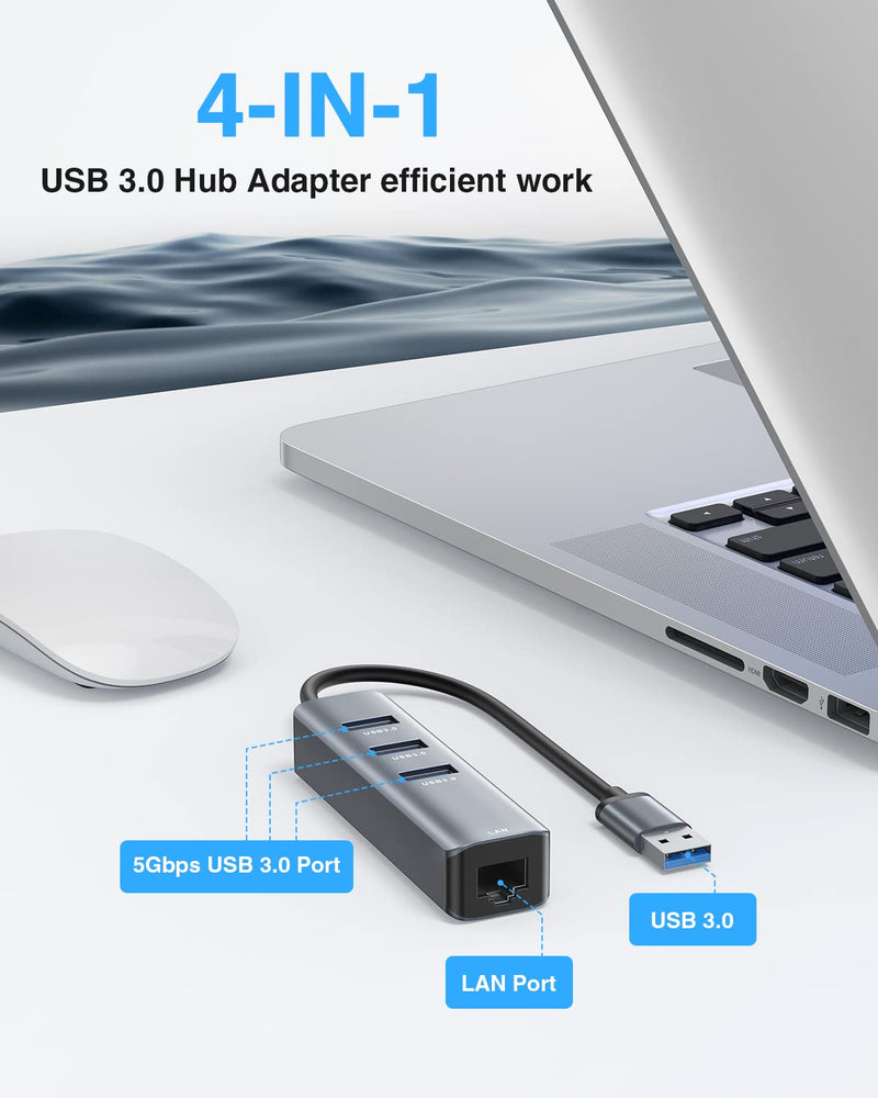 [Australia - AusPower] - USB to Ethernet Adapter, Cakitte 3 Ports USB 3.0 Ethernet Hub with RJ45 1Gbps Gigabit Ethernet Adapter Compatible with MacBook/Surface Pro/Chromebook/Linux/Windows 10/8,1 and More 