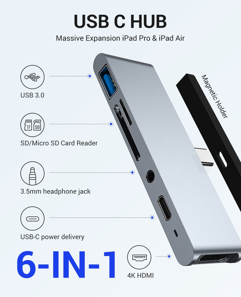 [Australia - AusPower] - 6IN1 iPad Pro USB C HUB Adapter, GIISSMO iPad Pro 11 12.9 2020 2018 Air 4 Accessories, HDMI USB3.0 SD/TF Slots PD 3.5mm, iPad Dock for iPad Air 4th Generation Accessories 