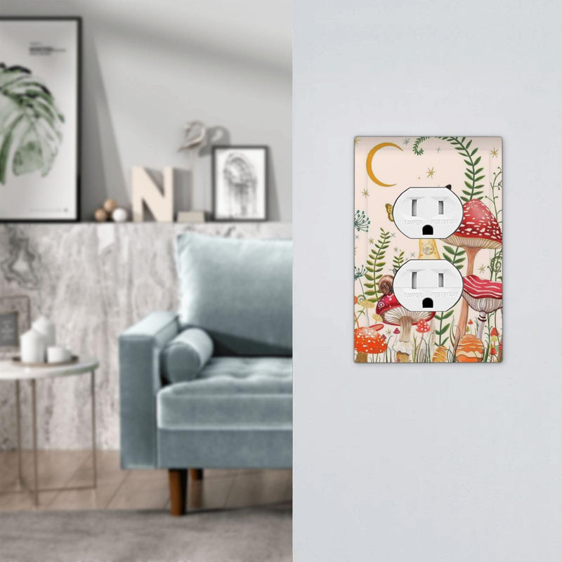 [Australia - AusPower] - Nature Plant Botanical Daisy Mushroom Moon Butterfly Single Duplex Wall Plate Covers Light Switch Cover 1 Gang Outlet Plate Decorative Switchplate Covers Electrical Faceplate For Country Decor 1 Gang Duplex/5x3 IN 