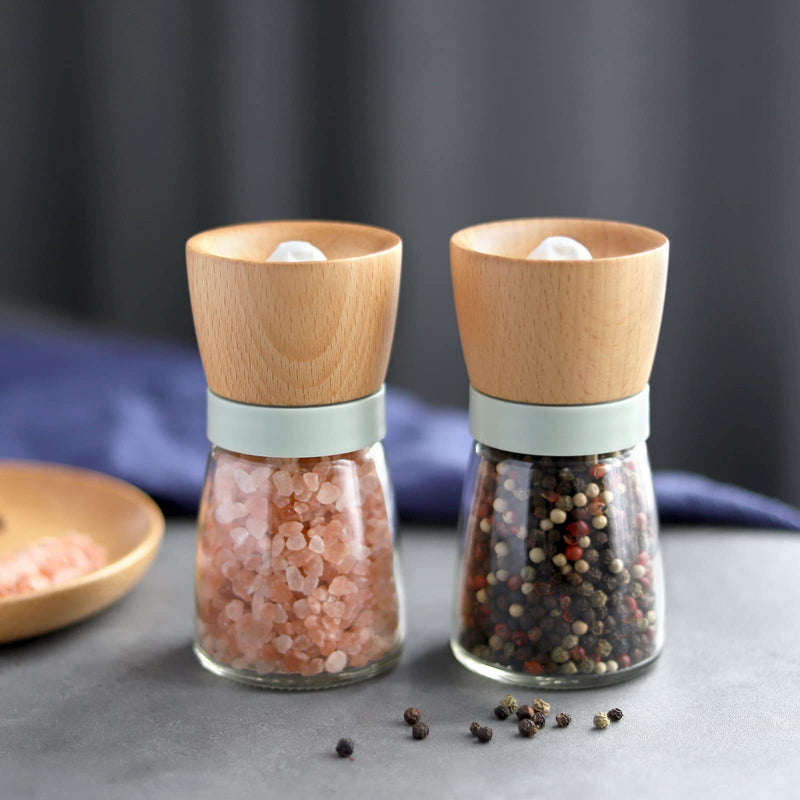 [Australia - AusPower] - Salt and Pepper Grinder Set Wood Adjustable Coarseness Refillable Pepper Grinder Mill Wood Farmhouse Salt and Pepper Shaker for Kitchen,Green Salt Grinder Kitchen Gift Green 